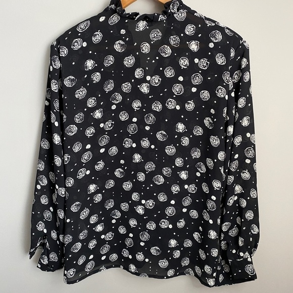 White Stag Women's Black Patterned Long Sleeve Sheer Blouse Size 10 - Picture 4 of 12